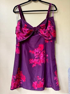 Free People Womens Purple Floral Tie a Bow Mini Dress Sz L Velvet Straps Artsy - Picture 1 of 12