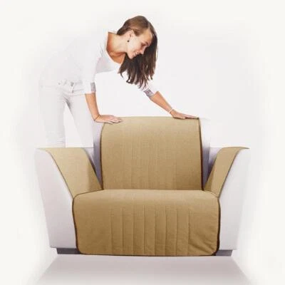 Copripoltrona salvadivano trapuntato Caleffi Bicolor in cotone- poltrona caramel - Immagine 1 di 3