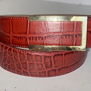 Talbots bräunlich roter Ledergürtel mit Krokoprägung und goldener Schnalle Damen Größe M - Bild 1 von 17