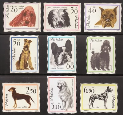 Poland MNH 1963 Mi 1374-1382 Sc 1115-1123 Dog / Dogs ** - Image 1 of 2