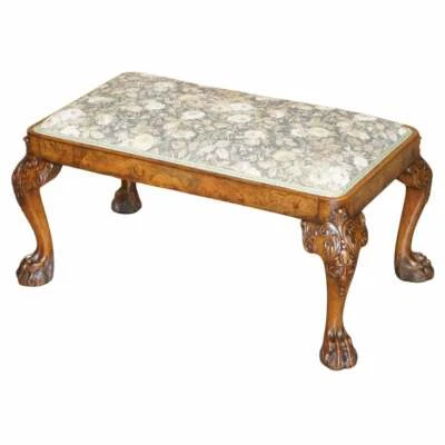 GEORGE I CIRCA 1720 BURR WALNUT LONG STOOL ORNATELY CARVED LION HAIRY PAW FEET - Image 1 of 4