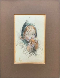 Pequeño retrato eduardiano original en acuarela pintura de un bebé pequeño - Imagen 1 de 12