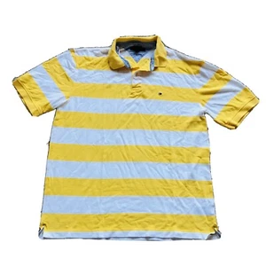 Tommy Hilfiger Striped Yellow White Golf Tennis Polo Tee Shirt Mens Size 2XL - Picture 1 of 12