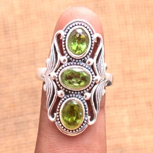 PERIDOT Gemstone 925 Solid Sterling Silver HANDMADE Fine Jewelry Ring Size 8 - Picture 1 of 2