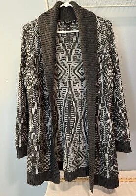 Cárdigan Largo Medio Mezcla Lana Talbots Grueso Tejido Geométrico Hilo Metálico Med Foto 1 de 4