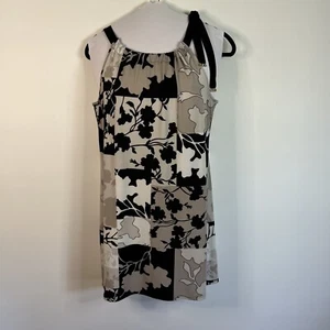 Alfani Bombay Mix Shift Dress W/shoulder Tie Detail Size M Black/khaki 34”long - Picture 1 of 8