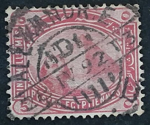 1892 Egypt 5M carmine Sphinx & Pyramid stamp cancelled Alexandria - Picture 1 of 2