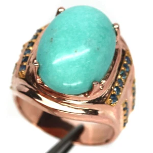 925 Silver 13 x 18 mm. Blue Turquoise & Sapphire Men's Jewelry Ring Size 8.25 - Picture 1 of 4