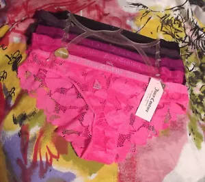 5 NEW JUICY COUTURE JC8203 5PKZ LOGO WAIST CHEEKY LACE BIKINI PANTIES L - Picture 1 of 2