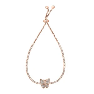 18k Rose Gold Plated Adjustable Butterfly Tennis Bolo Bracelet For Women - Picture 1 of 3