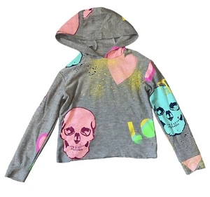 Chaser Brand Girls Neon Skull Cropped Cozy Knit Pullover Hoodie Size 8 - Picture 1 of 4