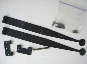 2 Large Acorn Iron Strap Door Hinges w/ Round Bean Ends 20" Long Missing 1 Pin - Picture 1 of 5
