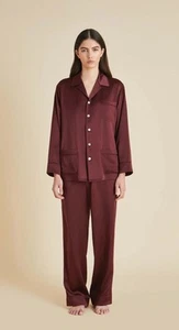 Olivia Von Halle Silk Classic Pajamas Yves Claret Burgundy Luxary NEW Women’s M - Picture 1 of 10