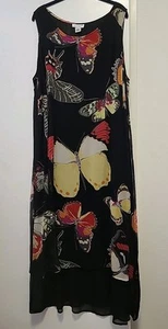 Citron Santa Monica Silk Maxi Dress Sleeveless Butterflies 2x Black - Picture 1 of 7