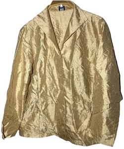 Eileen Fisher 100% Silk Crinkle Asian Inspired Top Blouse LS Gold 1X - Picture 1 of 7