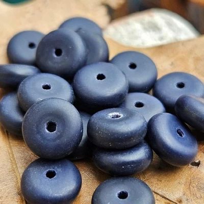 20 Vintage German Glass Beads Rondelles Dark Navy Blue Matte DIY Jewelry Making - Image 1 of 4
