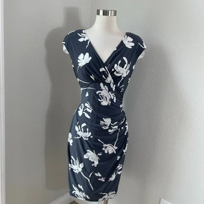 Vestido Jersey Lauren Ralph Lauren Para Mujer 10 Cuello en V Acanalado Gris Floral Sin Mangas Foto 1 de 4