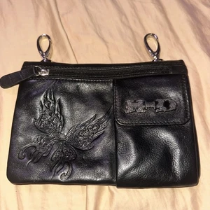 Bolso Cinturón Harley-Davidson Vintage Cuero Negro Suave Mariposa - Imagen 1 de 7