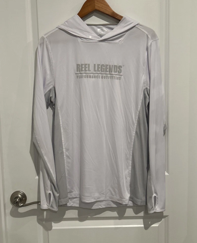 Reel Legends Hooded Performance Outfitter Shirt Mens S White Long Sleeve Fishing - Image 1 of 4