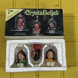 Vintage Trim A Tree 3 Holiday Miniature Crystal Belles Ornaments 1980 Christmas - Picture 1 of 6