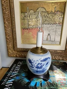 Antique Chinese Canton Porcelain Blue & White Lamp Chinoiserie - Picture 1 of 8