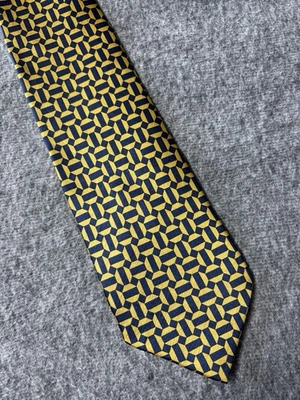 Tongue Tied Gold & Blue Geometric Silk Tie Retro Statement Neckwear - Image 1 of 4