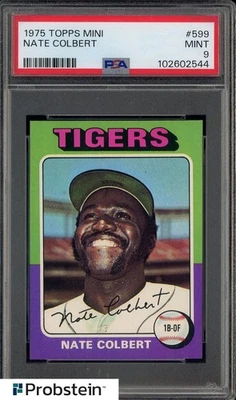 1975 Topps Mini #599 Nate Colbert Detroit Tigers PSA 9 MINT - Image 1 of 2