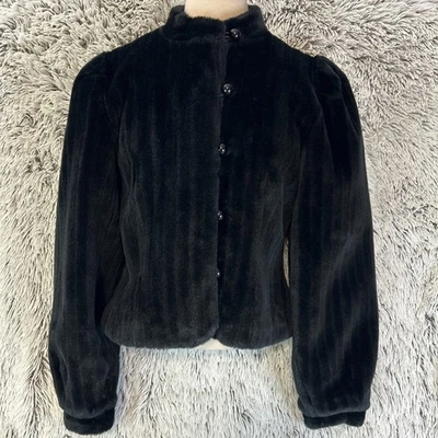 Casper Vintage  70-80’s Black Faux Fur Jacket Puffed Sleeve Statement Victorian - Image 1 of 4