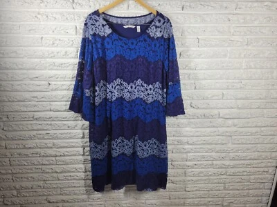 Isaac Mizrahi Live QVC Womens Dress 3X Plus 3/4 Sleeve Blue Lace Floral Lined - Image 1 of 4
