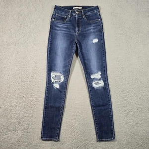 Levis Jeans Women 27x29.5 Blue 721 High Rise Skinny Medium Wash Stretch Ripped - Picture 1 of 16