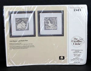 Vintage 1988 Creative Circle Lace Net Darning Kit BUNNY & DUCK PAIR #1343 NOS - Picture 1 of 5