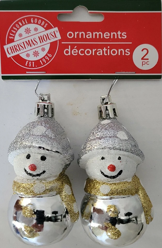 "Adornos de Navidad Muñecos de Nieve Brillo Metálico 3"" con Lazos 2/Paquete Seleccionar: Color" Foto 1 de 1