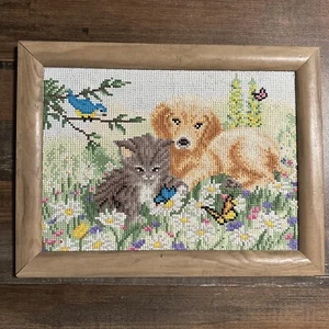 Completed Diamond dotz painting Dog Cat Bird Butterfly Flowers Framed 16x12” - Picture 1 of 15