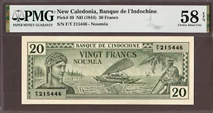 New Caledonia 20 Francs ND (1944) Pick-49 About UNC PMG 58 EPQ - Picture 1 of 2