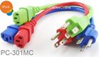 3-Pack 1ft Short 3-Conductor AC Power Cable Three Colors , Blue, Green, Red