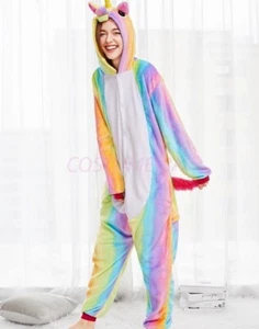 Cartoon Fluro Rainbow Unicorn Onesie Kigurumi Pyjamas Animal Costume Jumpsuit AU - Picture 1 of 49
