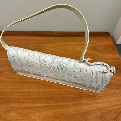 Bolsa de noite SWAROVSKI ASSINADA AZUL CLARO CRISTAL CETIM OMBRO CLUTCH NOVA COM ETIQUETAS - Imagem 1 de 4