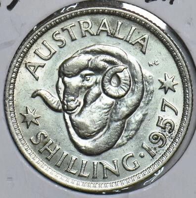 Australia 1957 Shilling Ram 198836 combine shipping - Image 1 of 2
