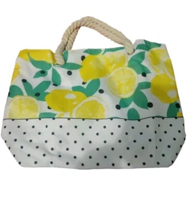 Women's Lemon Dotty Print Holiday Beach Bag and Matching Flip Flops Size S/M Set - Picture 1 of 5