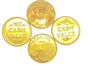 Vtg Ford Model T No Cash Value Car Wash Token Coin Gold Tone Lot of 4 - Imagen 1 de 3