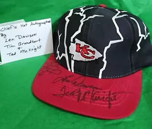 Len Dawson Tim Grundhart & Ted McKnight Signed Chiefs Black/ Red Hat - Picture 1 of 4