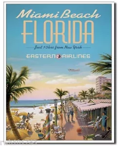 Miami Beach Florida Eastern Air TIN SIGN metal travel poster art wall decor 1162 - Picture 1 of 6