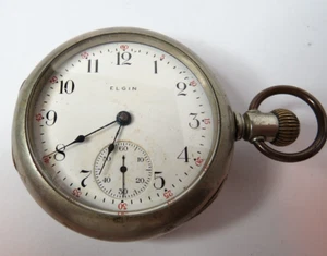 ANTIQUE 1909 MENS ELGIN USA 18'S LEVER SET 7'J POCKET WATCH #14033705 RUNS - Imagen 1 de 12