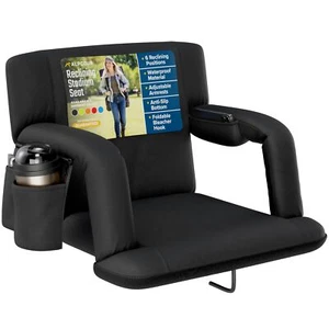 Alpcour Folding Stadium Seat Extra Thick Plus Size Waterproof Lightweight Black - Picture 1 of 9