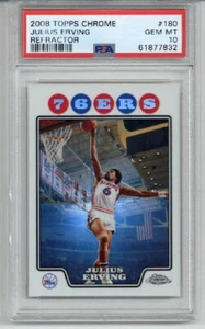 2008 TOPPS CHROME REFRACTOR #180 JULIUS DR. J ERVING 76ERS PSA 10 LOW POP RARE - Picture 1 of 2