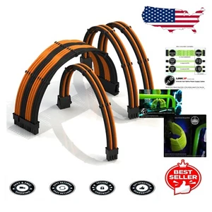 High-Speed 50cm PSU Cable Extensions with Heat Resistant Sleeves – Black/Orange - Picture 1 of 8