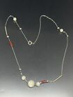 Sterling Silver 925 Chain White ?Frosted? Quartz Red Coral 15? Chocker Necklace