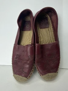 Tory Burch Perforated Logo Flat Espadrille Nappa Leather Red Agate Size 5 - Picture 1 of 5