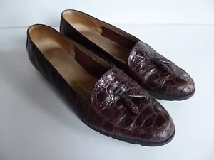 Salvatore Ferragamo Vintage Brown Crocodile Pattern Flat Chic Loafer Sz. 6 B - Picture 1 of 6