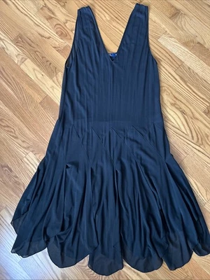 Vestido sin mangas Polo Ralph Lauren negro transparente Georgette cintura caída pañuelo dobladillo Foto 1 de 4